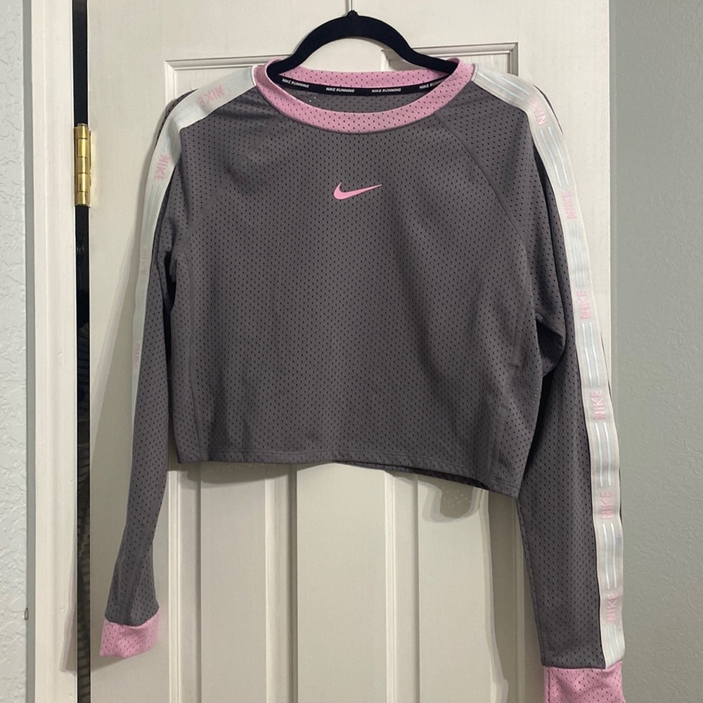 Nike mesh dri-fit shirt with grey pink and blue